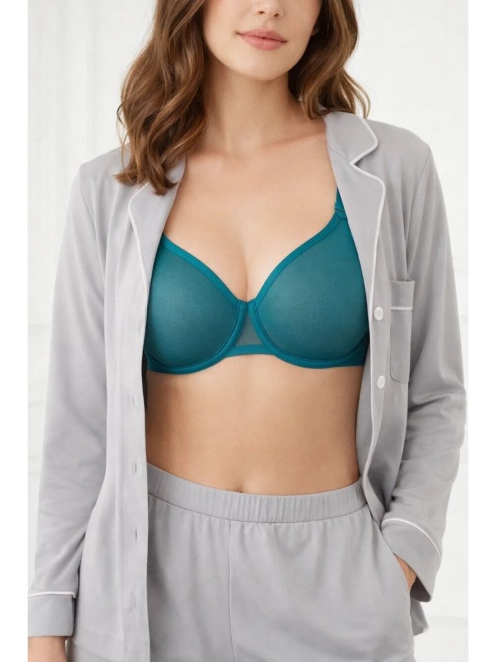 Auden 34A Mesh Smooth Unlined Demi Bra Comfort Wire Green NEW
